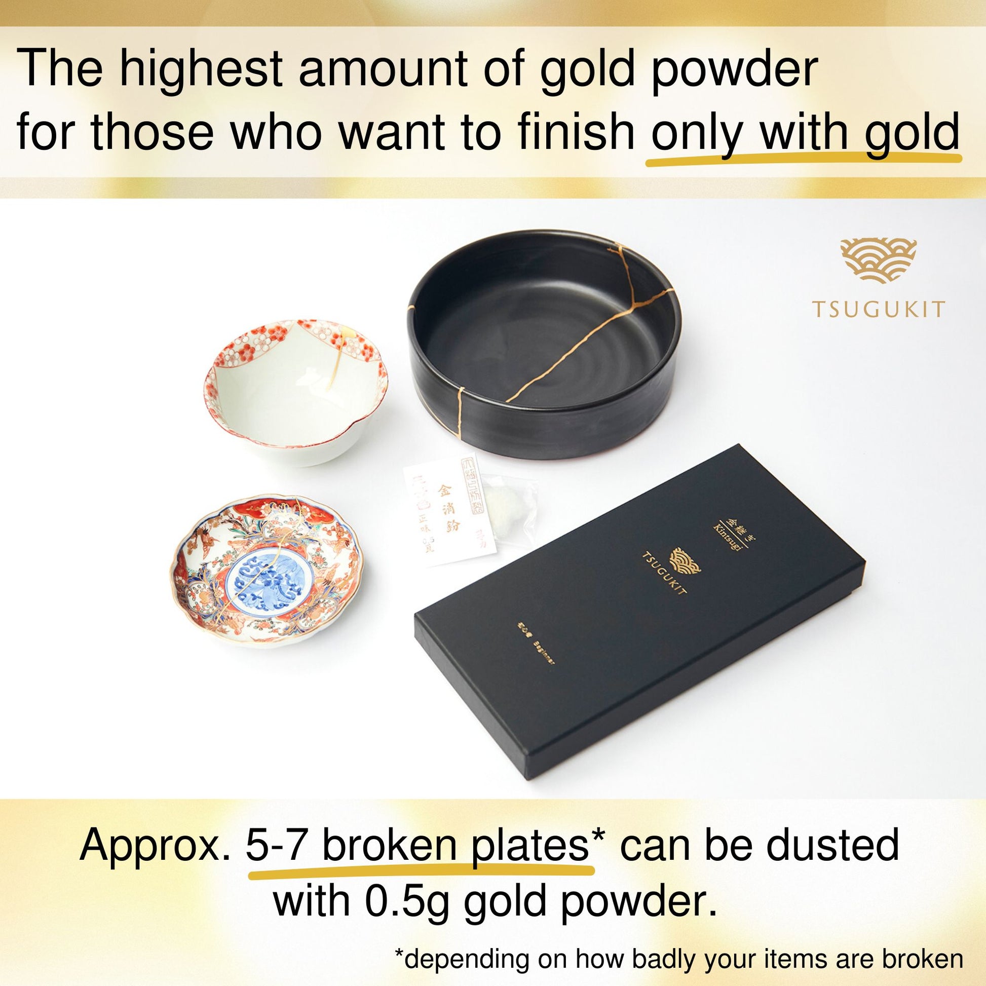 REAL Kintsugi repair kit Gold powder English manual Japan Food-safe